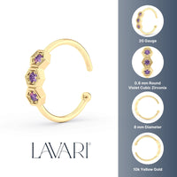 10K Cubic Zirconia Open Hoop Nose Ring - 20G