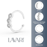 14K Gold Hexagon 0.025 Carat Lab Grown Diamond Nose Hoop - 20G