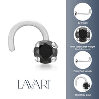 14K Gold Screw Black Diamond Nose Ring - 22G
