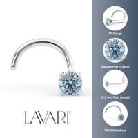 14K Blue Crystal Curved Nose Ring - 20G