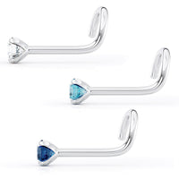 14K Blue and White CZ Curved Nose Ring Set - 20G