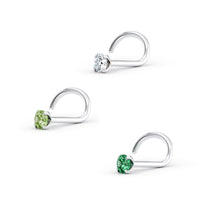 14K Green CZ Curved Nose Ring - 20G