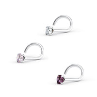 14K Purple CZ Curved Nose Ring - 20G