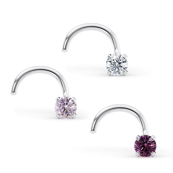 14K Purple CZ Curved Nose Ring - 20G
