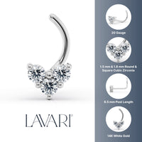14K Cubic Zirconia Heart Curved Nose Ring - 20G
