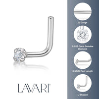 14K L-Shaped Diamond Nose Stud - 22G