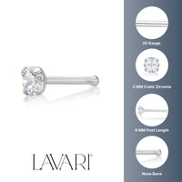 14K Cubic Zirconia Nose Stud - 20G