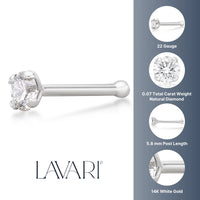 14K Gold Straight Bone Diamond Nose Stud - 22G