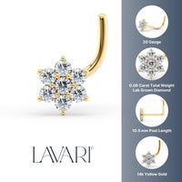 14K Gold Flower Screw Lab Grown Diamond Nose Ring - 20G