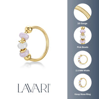 14K Beaded Hoop Nose Ring - 20G