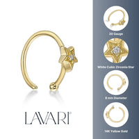 14K Gold Star Nose Hoop - 20G