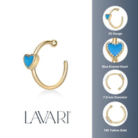 14K Open Hoop Heart Nose Ring - 20G