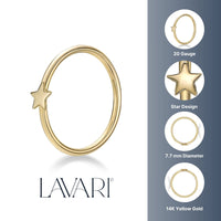 14K Star Hoop Nose Ring - 20G
