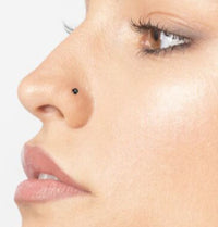 14K Gold Screw Black Diamond Nose Ring - 22G