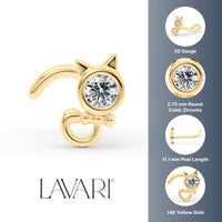 14K Cat Cubic Zircoia Curved Nose Ring - 20G