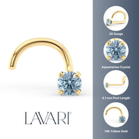 14K Blue Crystal Curved Nose Ring - 20G