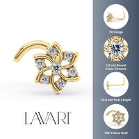 14K Flower Cubic Zircoia Curved Nose Ring - 20G