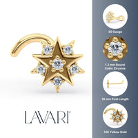 14K Astral Cubic Zircoia Curved Nose Ring - 20G
