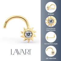 14K Cubic Zirconia Sun Curved Nose Ring - 20G