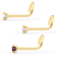 14K Purple CZ Curved Nose Ring - 20G