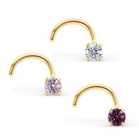 14K Purple CZ Curved Nose Ring - 20G