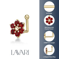14K Swarovski Crystal L-Shaped Nose Ring - 20G