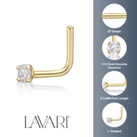 14K L-Shaped Diamond Nose Stud - 22G