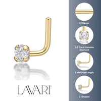 14K L-Shaped Diamond Nose Stud - 22G
