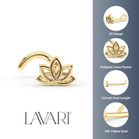 14K Lotus Curved Nose Ring - 20G