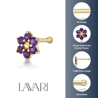 14K Swarovski Crystal Nose Stud - 20G