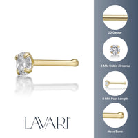 14K Cubic Zirconia Nose Stud - 20G