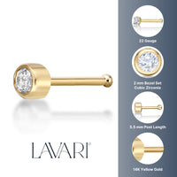 14K Gold Bezel Set Cubic Zirconia Nose Stud - 22G