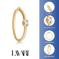14K Gold Diamond Nose Hoop - 22G