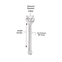 14K Gold Straight Bone Diamond Nose Stud - 22G