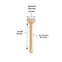 14K Gold Straight Bone Diamond Nose Stud - 22G