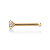 14K Gold Straight Bone Diamond Nose Stud - 22G