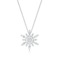 Cubic Zirconia Snowflake Pendant in Sterling Silver, 18"