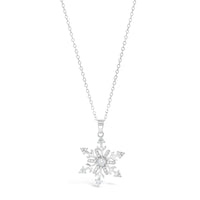 Cubic Zirconia Snowflake Pendant in Sterling Silver, 18"