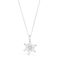 Cubic Zirconia Snowflake Pendant in Sterling Silver, 18"