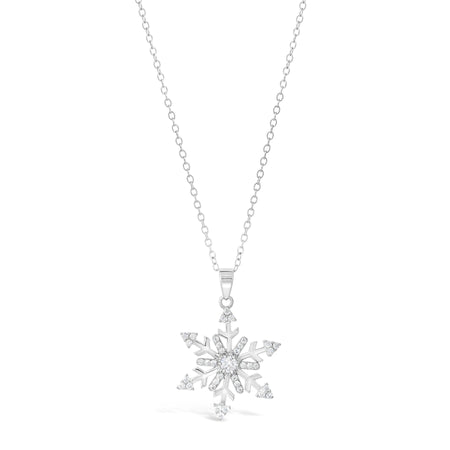 Cubic Zirconia Snowflake Pendant in Sterling Silver, 18"