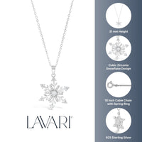 Cubic Zirconia Snowflake Pendant in Sterling Silver, 18"