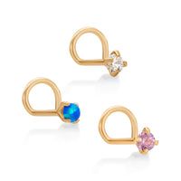 14K Gold Screw Cubic Zirconia Nose Ring Set - 22G