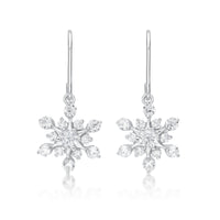 Cubic Zirconia Snowflake Fishhook Earring in Sterling Silver