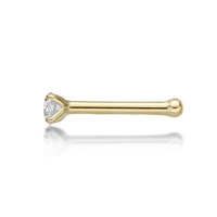 14K Gold Straight Bone Cubic Zirconia Nose Stud - 22G