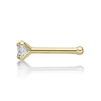 14K Gold Straight Bone Cubic Zirconia Nose Stud - 22G