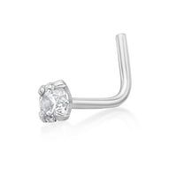 14K Gold L-Shaped Cubic Zirconia Nose Ring - 22G