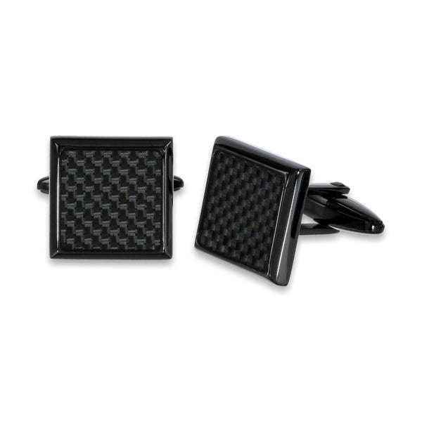 Carbon Fiber Square Cufflinks in Stainless Steel