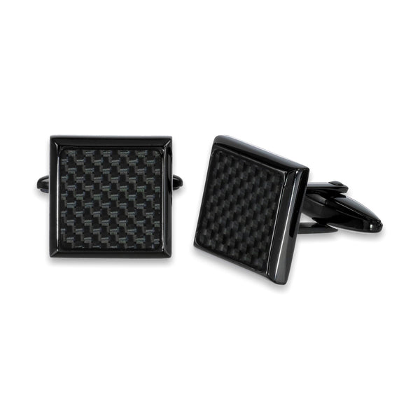 Carbon Fiber Square Cufflinks in Stainless Steel