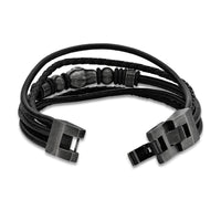 Skull Multi-Strand Bracelet in Black Genuine Leather and Black, 10 IN