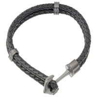 Anchor Bracelet in Braided Black Leather and Black Ion-Plated Stainless Steel